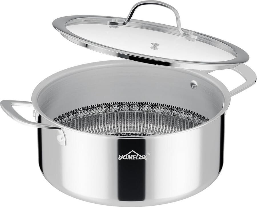 Roestvrijstalen Kookpan Soeppan met Deksel Koken en Stoven Honingraat Anti-aanbaklaag 20 cm 2.3 Liter Zilverkleurig