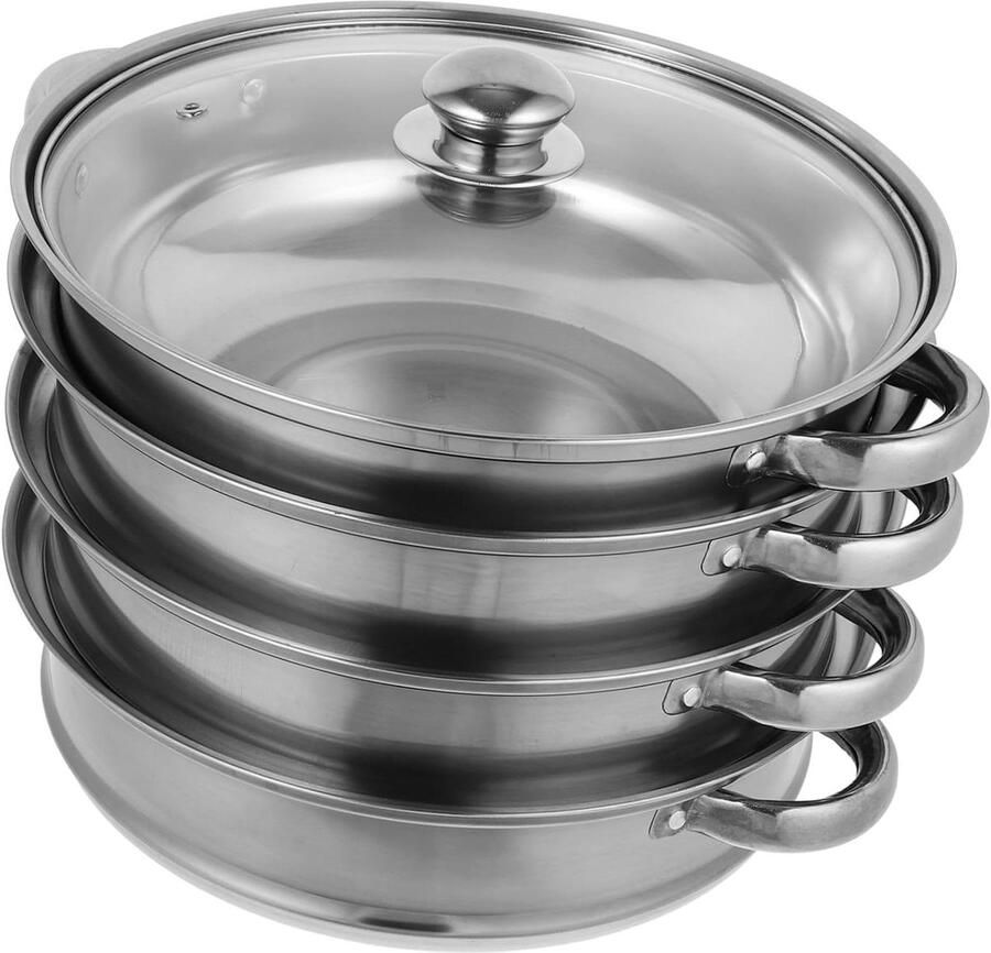 Roestvrijstalen Kookpan Soeppan Stoompan Meerdere Gerechten Koken Gelaagd Stoomontwerp 27.5 cm Zilver