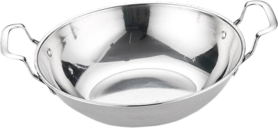 Roestvrijstalen Kookpan Wokpan Hot Pot Thuis Koken Dubbele Handgrepen 27 cm Zilver