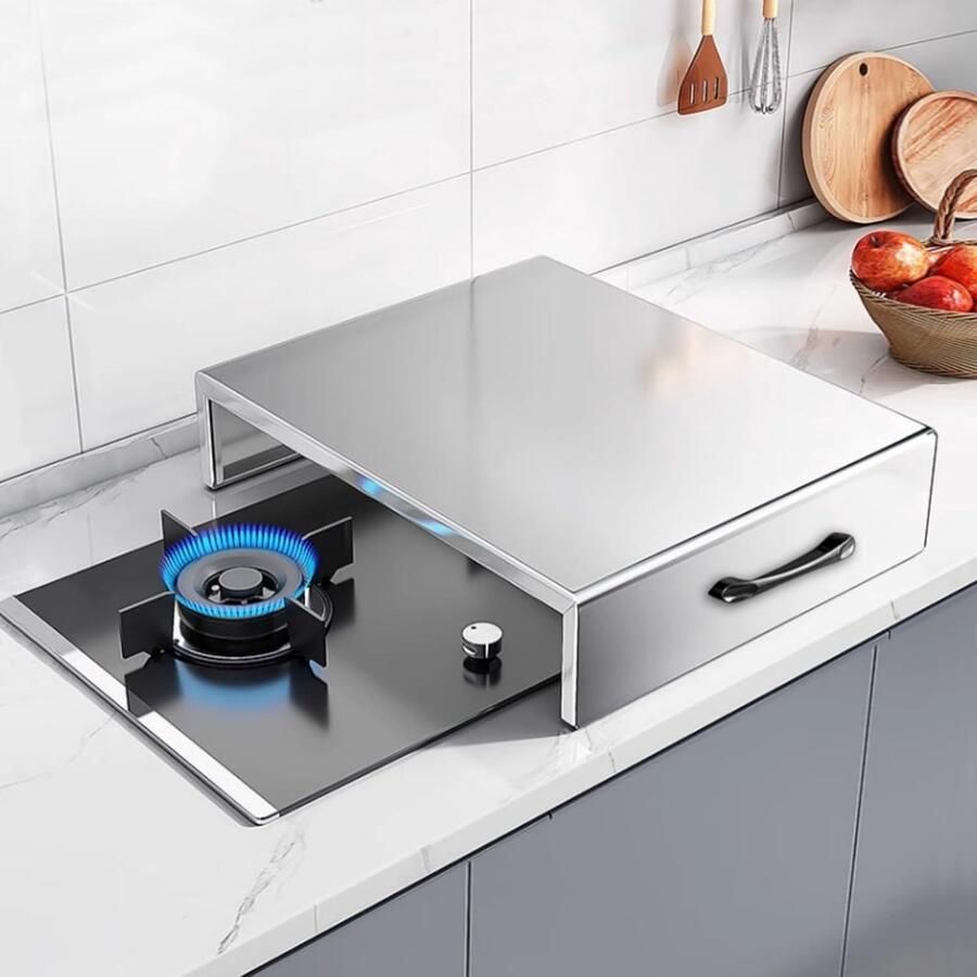 Roestvrijstalen kookplaat Branderbeschermer aanrecht Keuken opruimen Dikke duurzame staal 35x45x7cm Zilverkleurig