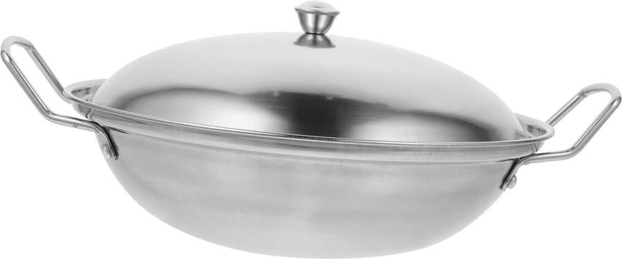 Roestvrijstalen Kookpot Wokpan met Deksel Koken en Bakken Dubbele Handgrepen 22.3 cm Zilver