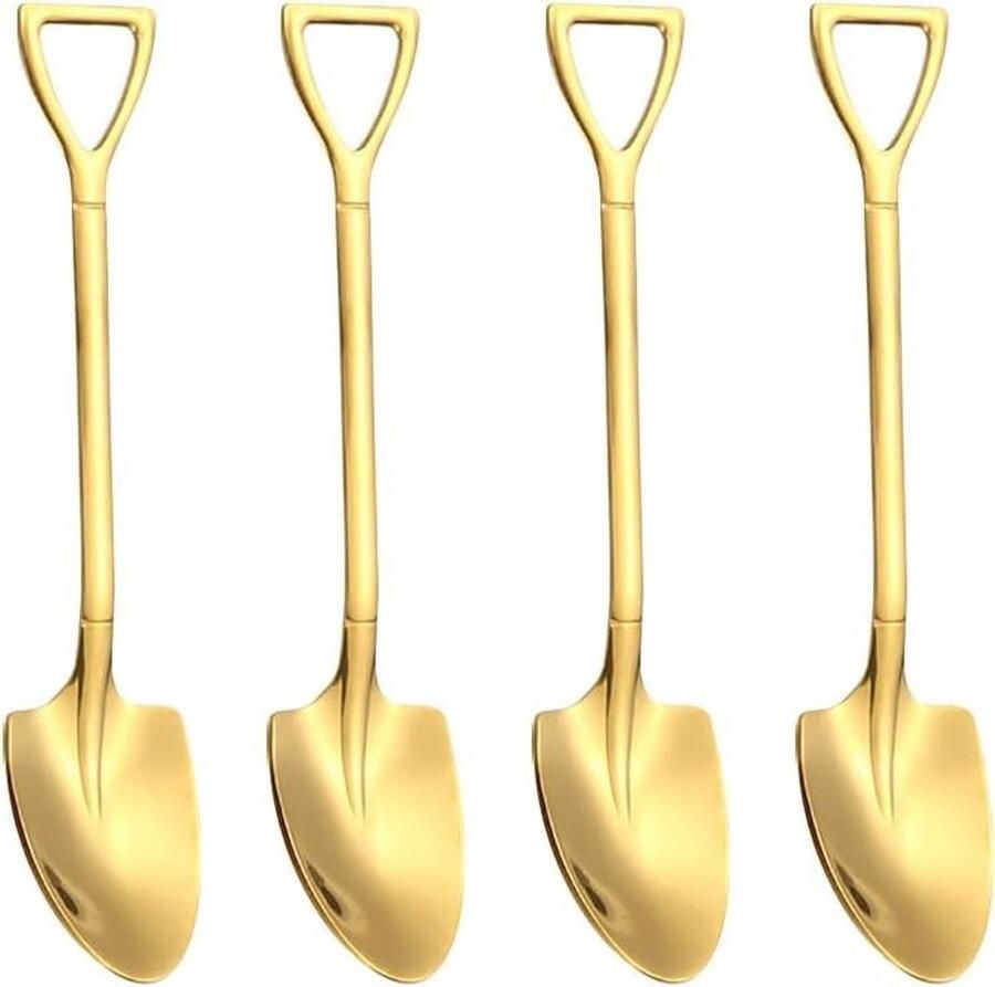 Roestvrijstalen Lepels Dessert Lepels Genieten van Desserts Set van 4 stuks 15.5 cm lengte Goud