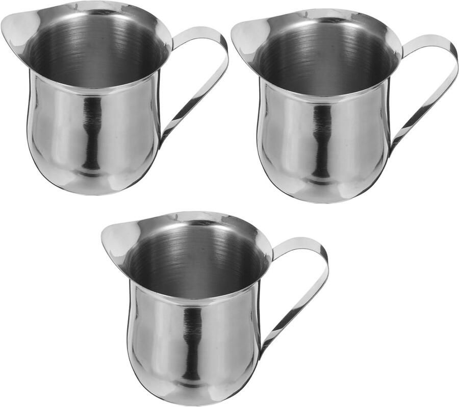 Roestvrijstalen Melkbeker Set Espresso Kopjes Schuimkan Melk Opschuimen Set van 3 240 ml Zilver