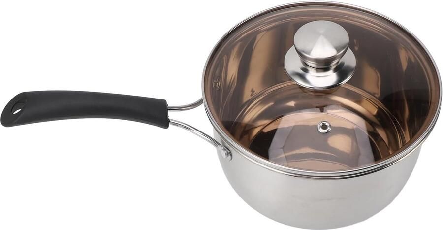 Roestvrijstalen Melkpot Steelpan Deksel Gelijkmatig Verwarmen Met Glazen Deksel 7.7 Inch Kookplaat