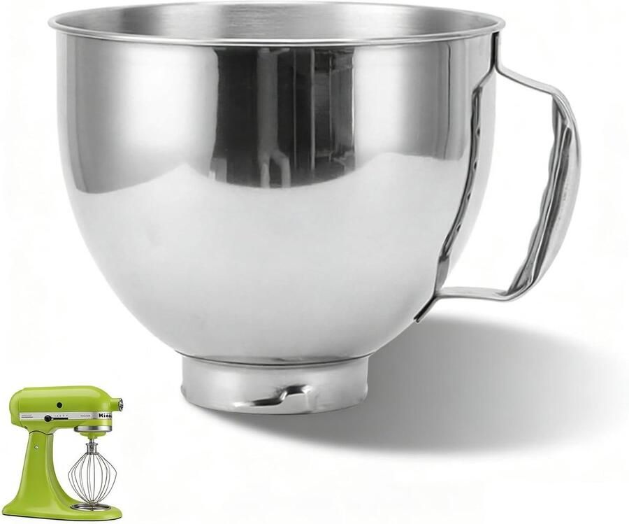 Roestvrijstalen Mengkom voor Keukenmachines Vervangende Kom met Handvat voor 4.5 QT en 5 QT 22.5 x 22.5 x 19 cm Duurzaam en Gebruiksvriendelijk