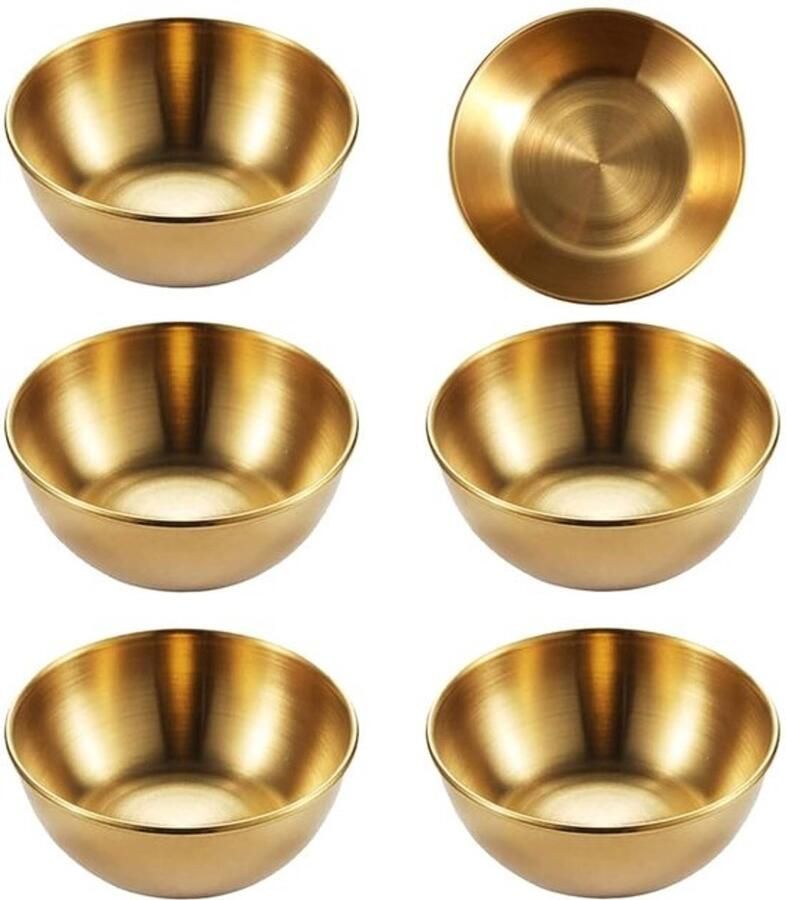 Roestvrijstalen mini-dipschalen set van 6 Gouden kruidenkommen voor dips en snacks