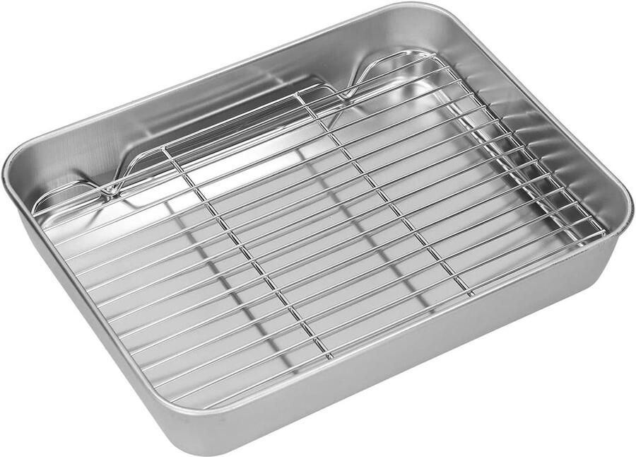 Roestvrijstalen Niet-kleverige Braadpan met Rek voor Eenvoudig Schoon Bakken in de Oven voor Familiebijeenkomsten Roestvrijstalen Set (26 5 * 20 5 * 5CM)