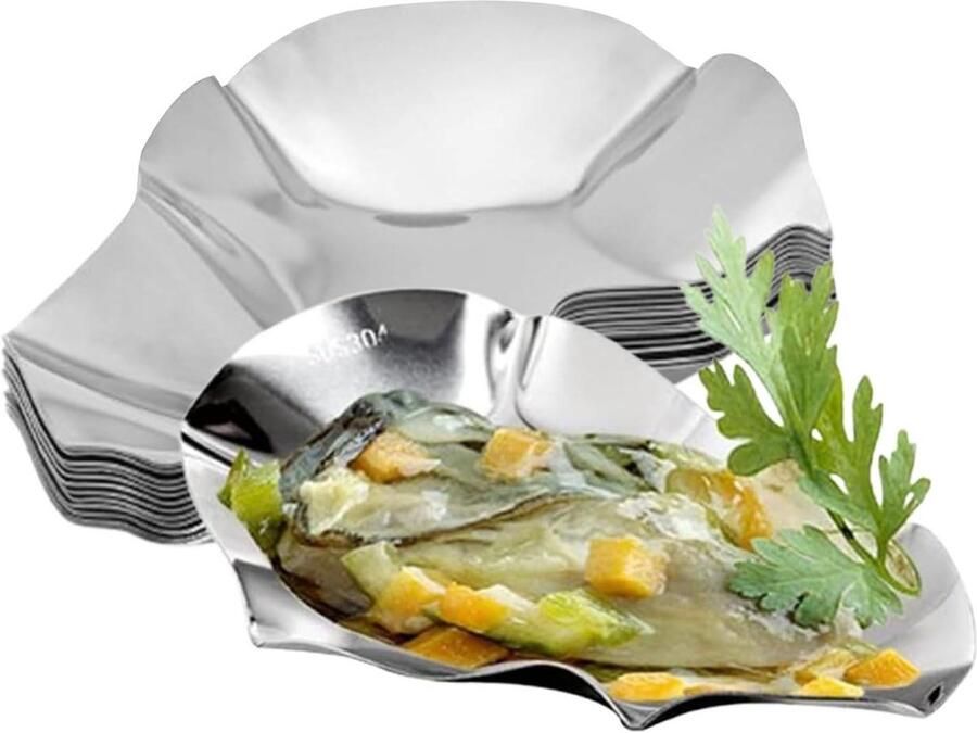Roestvrijstalen Oesterschalen Schaal Gebakken Zeevruchten Koken en Serveren Stapelbaar Ontwerp 12 cm Zilverkleurig