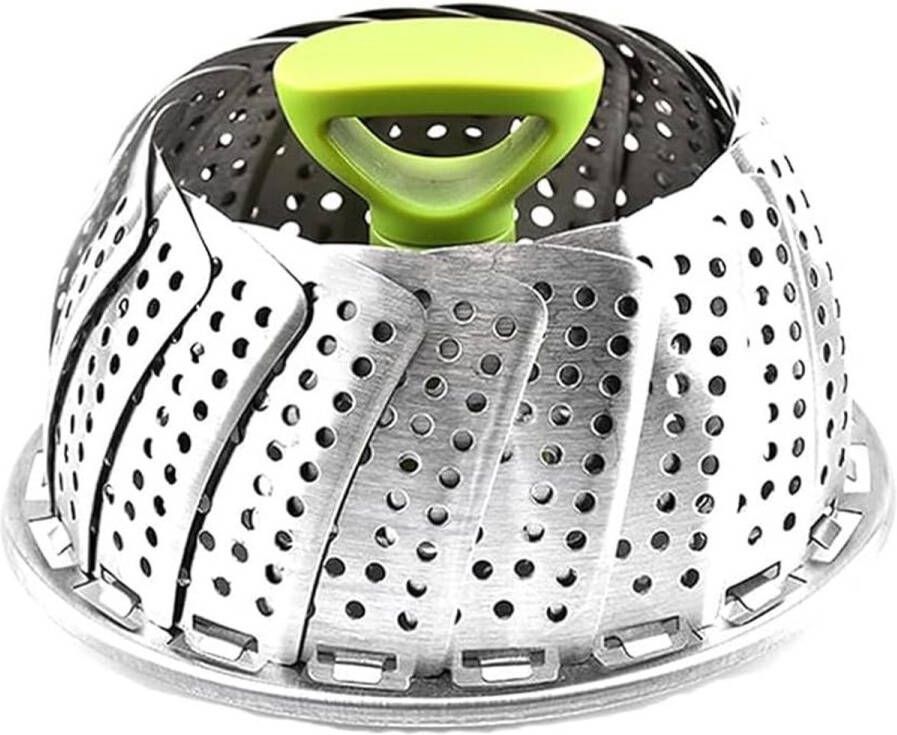 Roestvrijstalen opvouwbare stoompan met telescopische handgreep en antislip poten