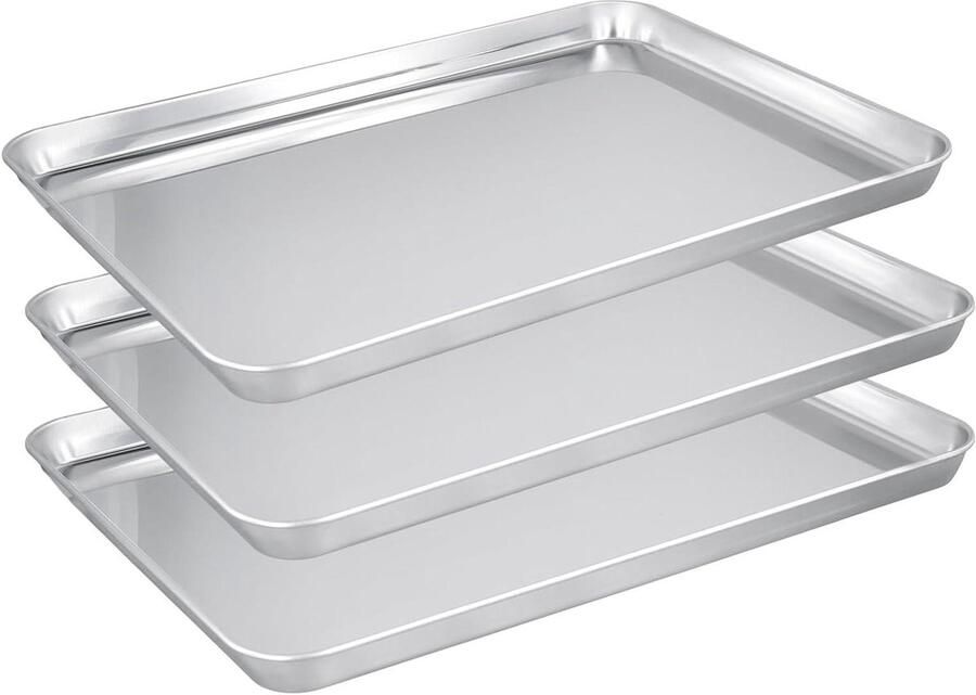 Roestvrijstalen Ovenschaal Bakplaat Set Bakken en Braden Antiaanbaklaag 40.5 x 30.5 cm Zilver