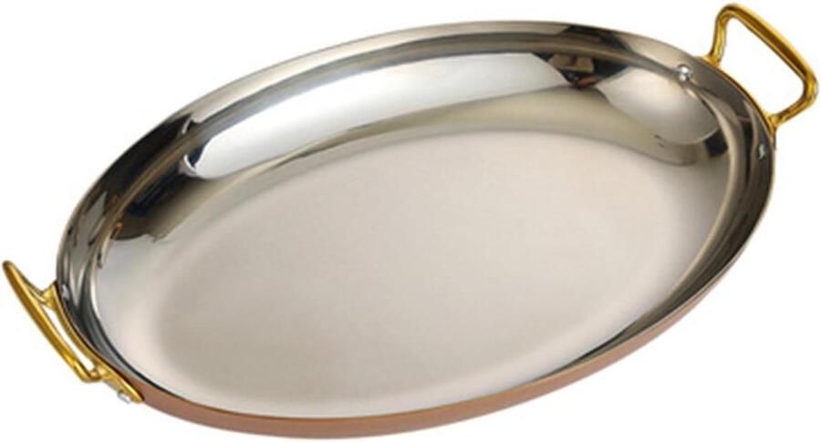Roestvrijstalen Paellapan Ovale Kookpan Authentiek Koken Dubbele Handgrepen 25.5 cm Rose Goud