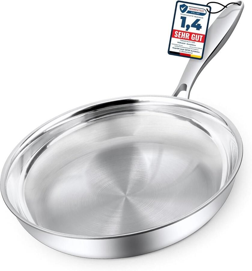 Roestvrijstalen pan Braadpan fornuis Koken bakken 5-laags constructie 30 cm diameter Zilverkleurig
