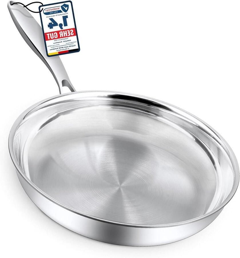 Roestvrijstalen Pan Braadpan Koekenpan Dagelijks Koken 5-laags 3mm Dik Ø 30 cm Zilverkleurig