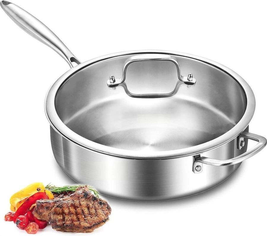 Roestvrijstalen Pan Braadpan Stoofpan Koken en Braden Drielaagse Staalconstructie 30 cm Zilver