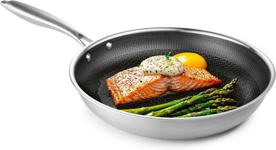 Roestvrijstalen Pan Braadpan Universeel Veelzijdig Koken Honingraatstructuur 24 cm Zilver
