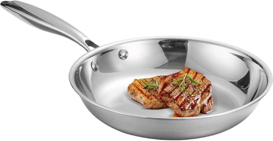 Roestvrijstalen Koekenpan Kookpan Bakpan Professioneel Koken Gelijkmatige Warmte 24-28 cm Zilverkleurig