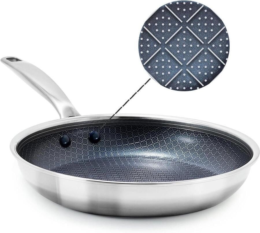 Roestvrijstalen pan Keramische koekenpan Dagelijks koken Diamantstructuur coating 24 cm Zilver