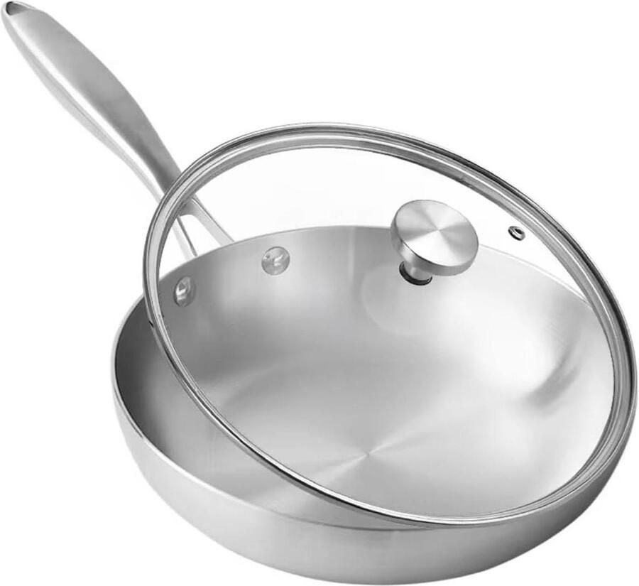 Roestvrijstalen Pan Koekenpan Heet aanbraden Ongecoat en ovenbestendig 26 cm Zilver
