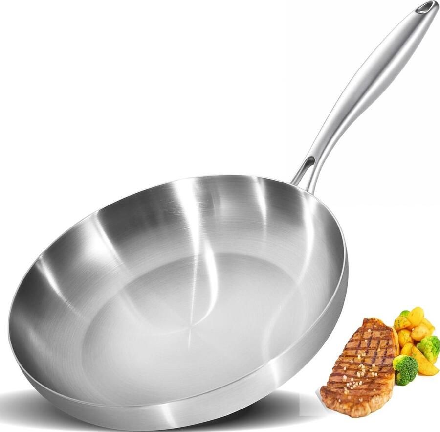 Roestvrijstalen pan Koekenpan Inductie Lekker Koken Drielaagse Warmteverdeling 305 cm Verzilverd
