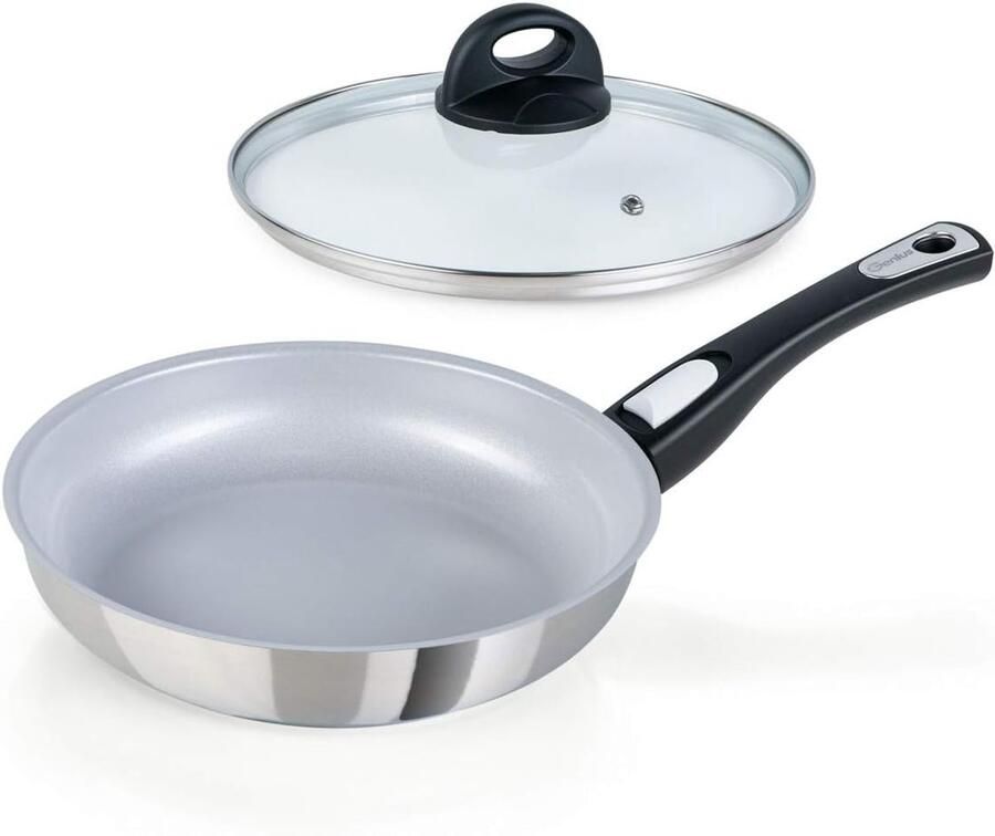 Roestvrijstalen Pan Koekenpan Keukenpan Braden Stomen Koken Keramische Antiaanbaklaag Ø 24 cm 1.9 Liter Zilver