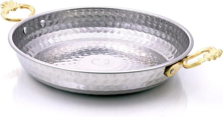 Roestvrijstalen Pan Koekenpan Serveerpan Gerechten Bereiden Handgemaakt Kopereffect 16 cm Zilver
