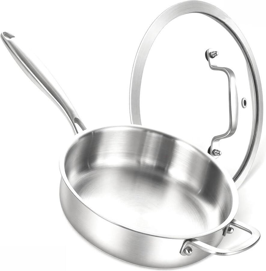 Roestvrijstalen Pan Koekenpan Stoofpan Koken en Braden Drielaagse Stalen Constructie 24 cm Zilver