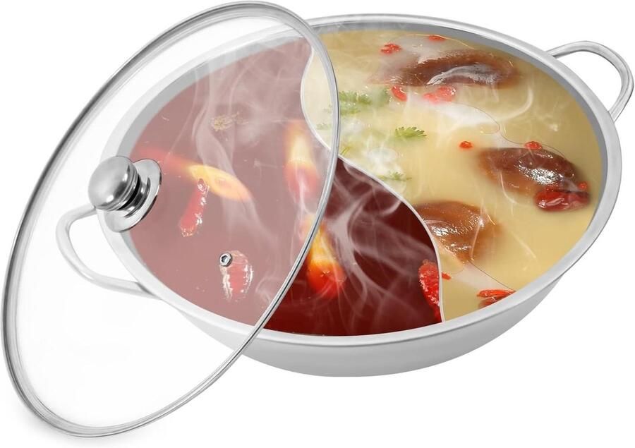 Roestvrijstalen pan Kookpan met verdeler Twee smaken koken Met stoomgat 34 cm Zilver