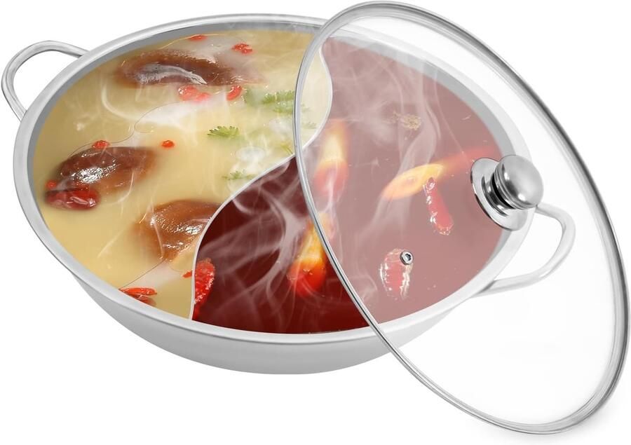 Roestvrijstalen pan Kookpan met verdeler Twee smaken koken Snelle warmteabsorptie 28 cm diameter Zilver