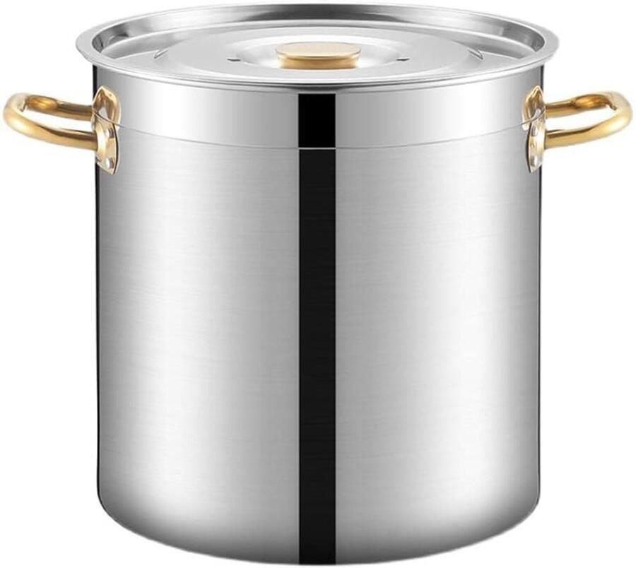 Roestvrijstalen pan Kookpan Soeppan Grote porties koken Verhoogd anti-overloop ontwerp 50 liter Zilverkleurig