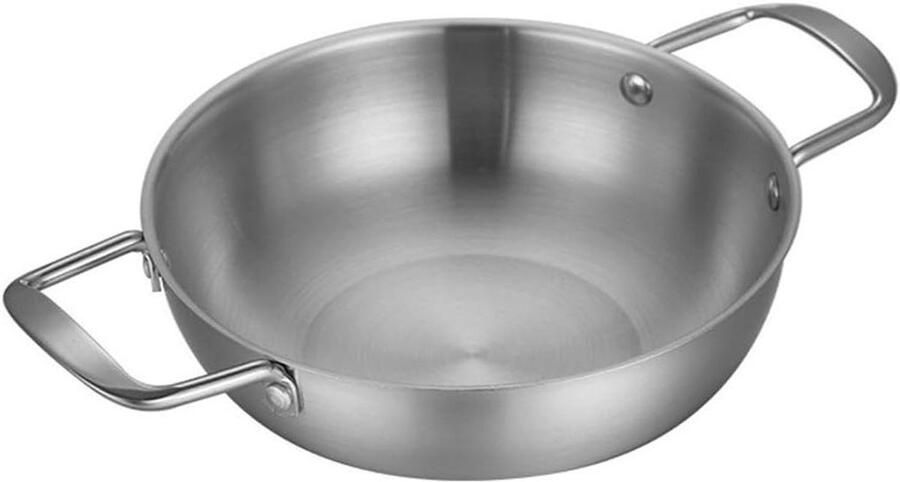 Roestvrijstalen pan Paellapan met handgrepen maaltijden koken Ergonomische dubbele handgrepen 24 cm Zilverachtig