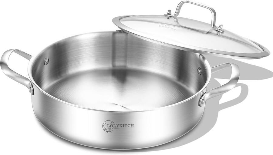 Roestvrijstalen Pan Sauté Pan Koekenpan Gelijkmatig Koken Tri-Ply Bekleding 26 cm Zilver