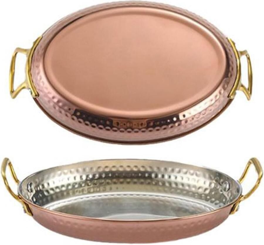 Roestvrijstalen pan Steakplaat kookpan Feestelijke maaltijden Dubbele handgrepen 18 x 12.5 cm Goud