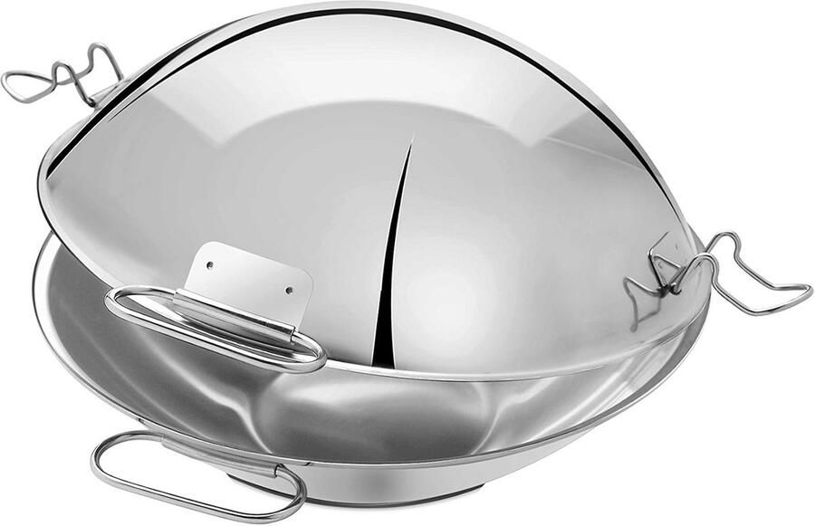 Roestvrijstalen Pan Stoofpan Wok Gezond Koken Traditionele Cataplana 30 cm Zilverkleurig