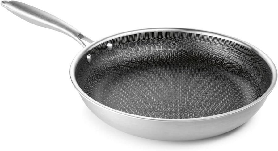 Roestvrijstalen pan Universele braadpan Vetarm koken Honingraatstructuur Ø 28 cm Zilver