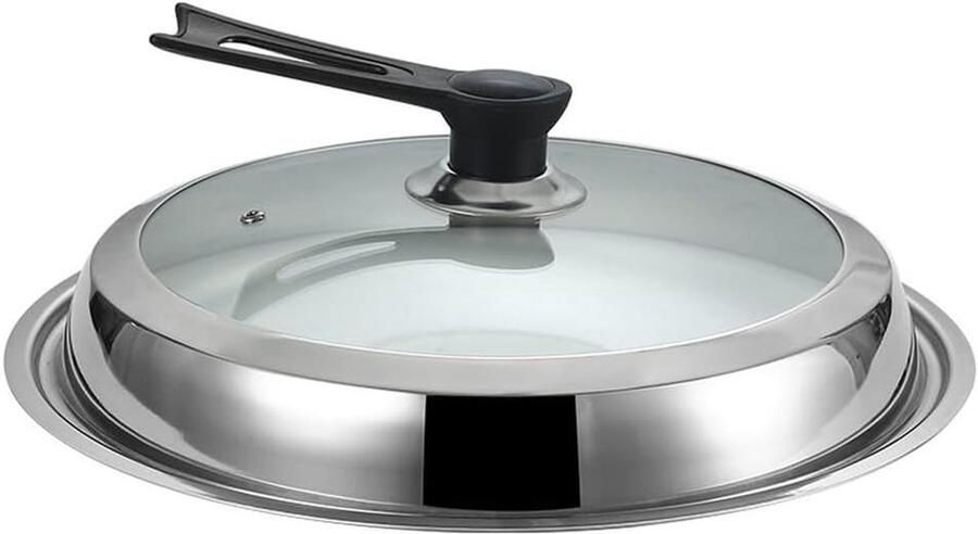 Roestvrijstalen Pannendeksel Wok Deksel Koken Ruimtebesparend Rechtopstaand 32 cm Zilver
