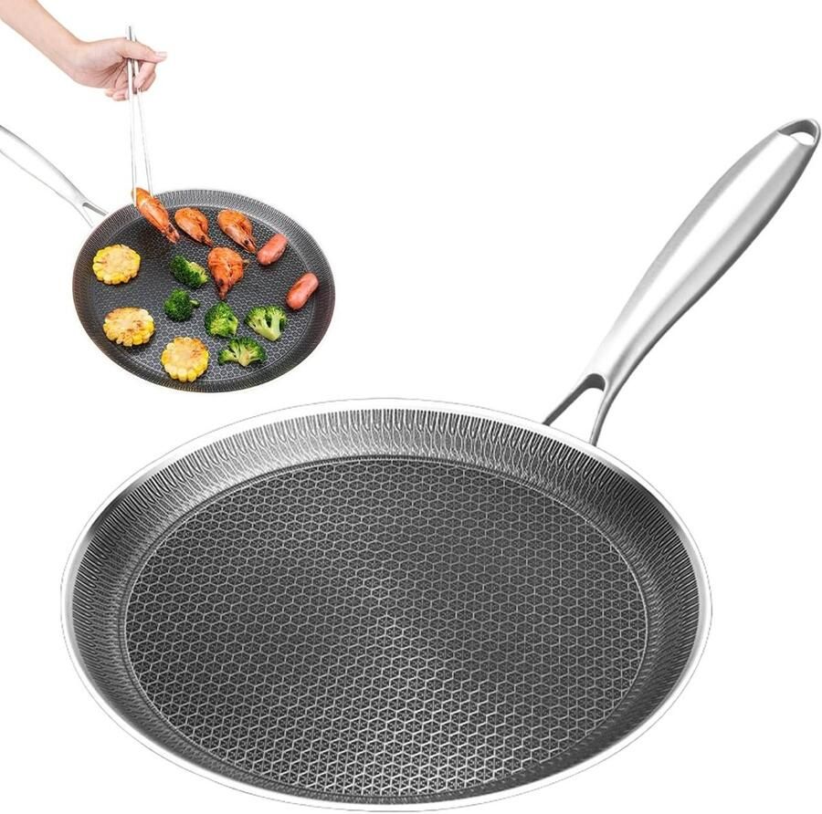 Roestvrijstalen Pannenkoekenpan Honingraat Grillplaat Ontbijt Bereiden Gelijkmatige Warmtegeleiding 24 cm Diameter Zilverkleurig