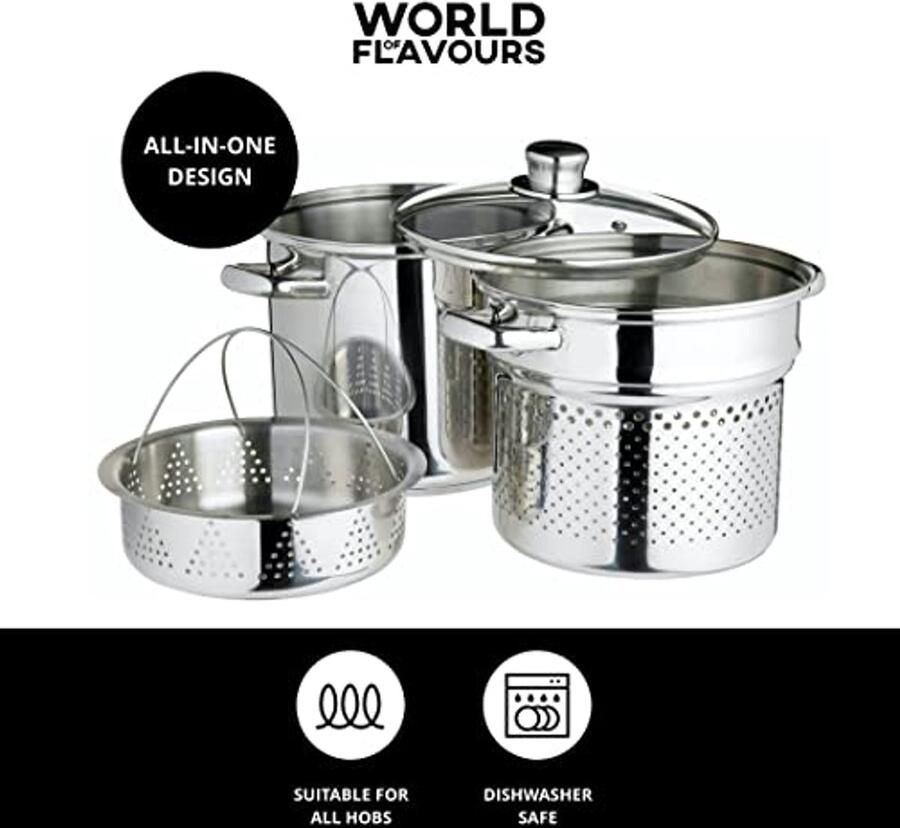 Roestvrijstalen Pastapan met Stoominzetstuk 20 cm Geschikt voor Alle Kookplaten