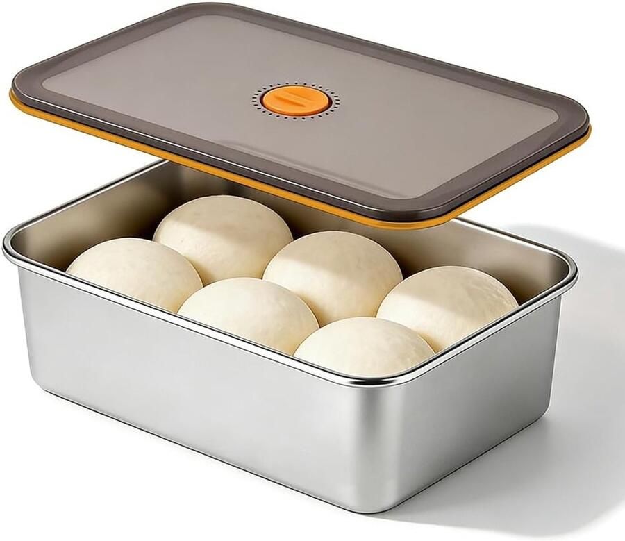 Roestvrijstalen pizzaballenbox met deksel voor deeg brood en voedselopslag 30 x 21 x 8 5 cm