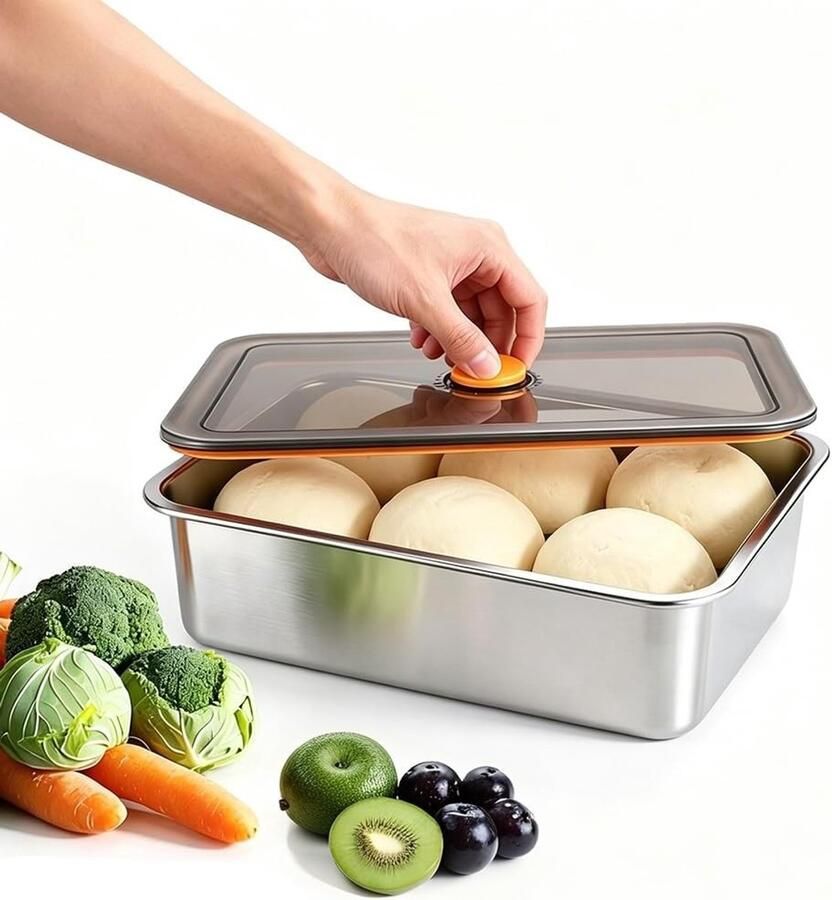 Roestvrijstalen pizzabox met deksel voor vers pizzadeeg brooddeeg fruit en salade ideaal voor koelkastopslag
