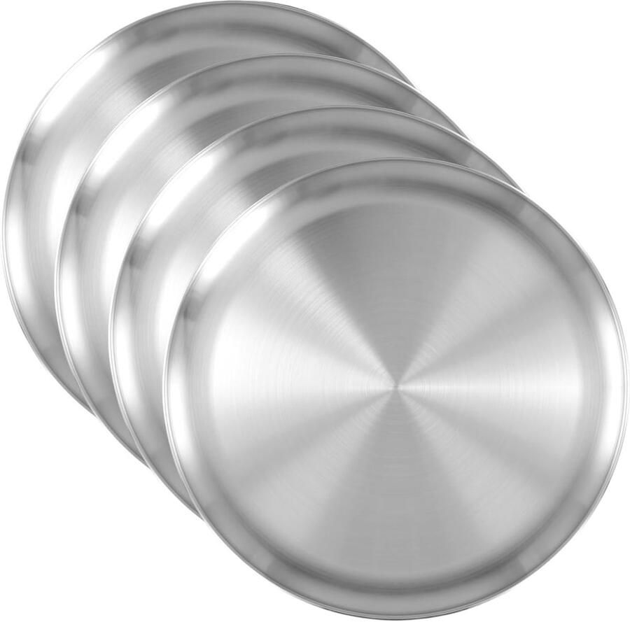 Roestvrijstalen pizzapan 30 cm Ronde metalen bakplaat voor pizza quiche en gebak Set van 4 serveerschalen