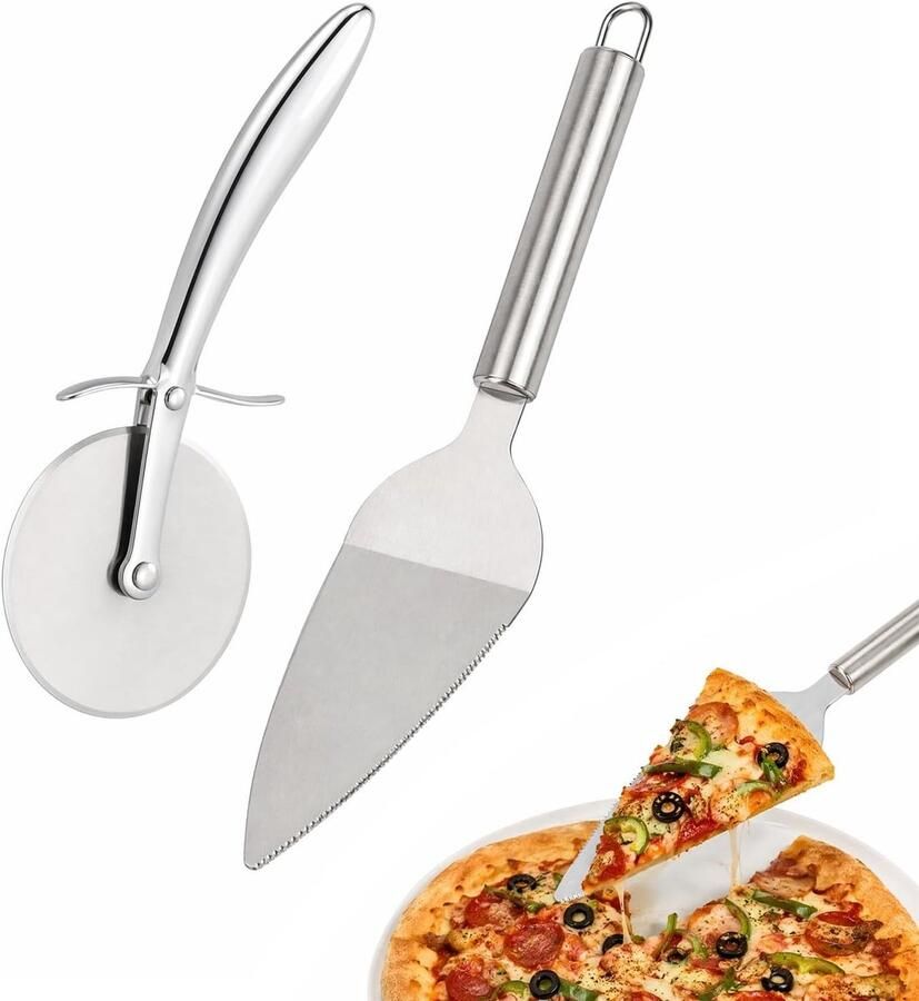 Roestvrijstalen pizzasnijder met ergonomische handgreep scherpe pizzaroller en gemakkelijk te reinigen pizzaschep voor perfecte pizza's en keukengereedschap