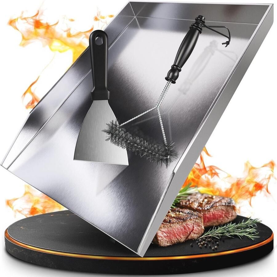 Roestvrijstalen plancha grillplaat 25 x 35 cm voor barbecue en gasbarbecue