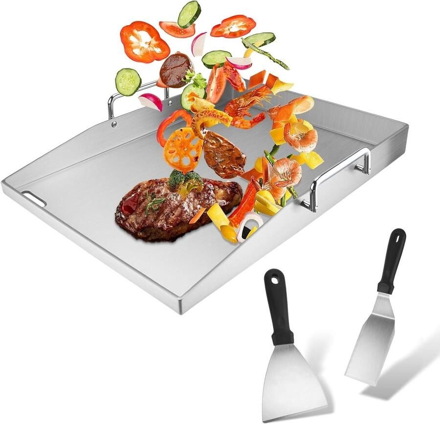 Roestvrijstalen Plancha Grillplaat Bakplaat Buiten Koken Met Vetafvoer 30 x 40 cm Zilverkleurig