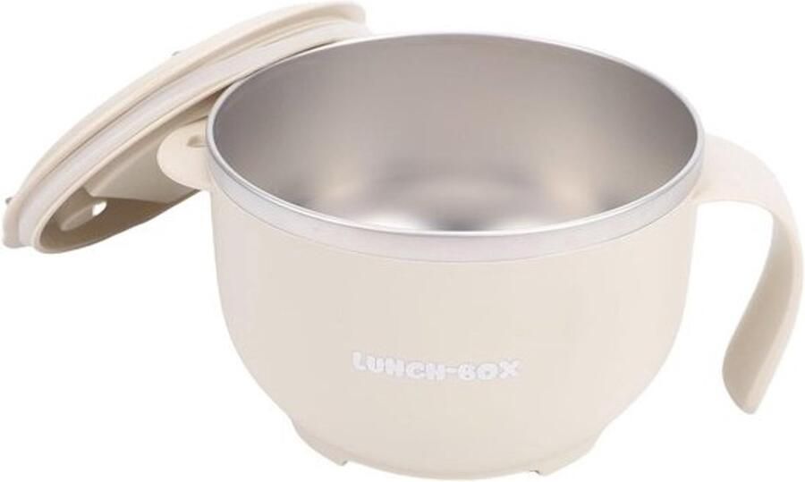 Roestvrijstalen Ramenkom Soepkom Deksel Magnetron Maaltijd Lekvrije Afsluiting 18.5x14.5x10cm Beige