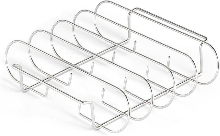 Roestvrijstalen Ribrek Grillrek Barbecueplank Gelijkmatig Grillen 360 Graden Luchtstroom 33 x 28 x 10 cm Zilverkleurig