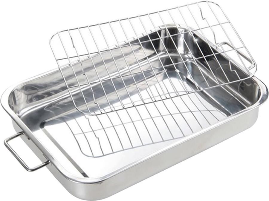 Roestvrijstalen Rooster Bakplaat Vlees Oven Gebruik Met Stevige Handgrepen 42 x 32 x 6.5 cm Zilver