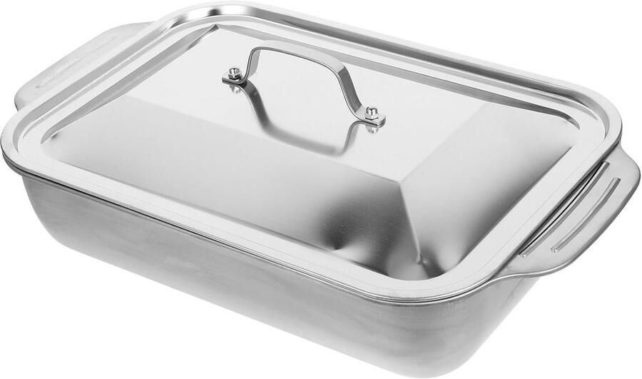 Roestvrijstalen Roosterpan Griltray Bakplaat Veelzijdig Koken Met Handvatten Deksel 41 x 245 x 75 cm Zilver