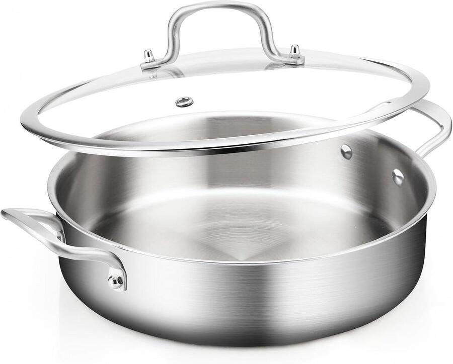 Roestvrijstalen Sauteerpan Diepe Koekenpan Maaltijden Bereiden Tri-Ply Constructie 30 cm Zilver