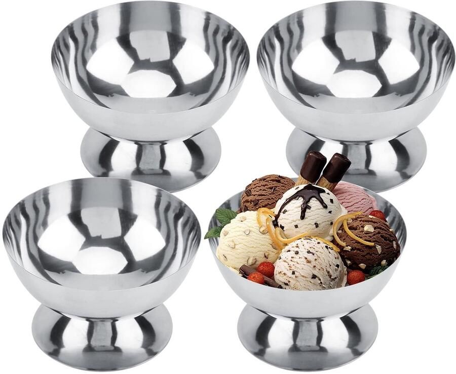 Roestvrijstalen serveerschaaltjes Bekers Sauskommen Mini Yoghurtsnack met ronde voet Snoepbekers voor salade Fruitpudding (Short*4Pcs)