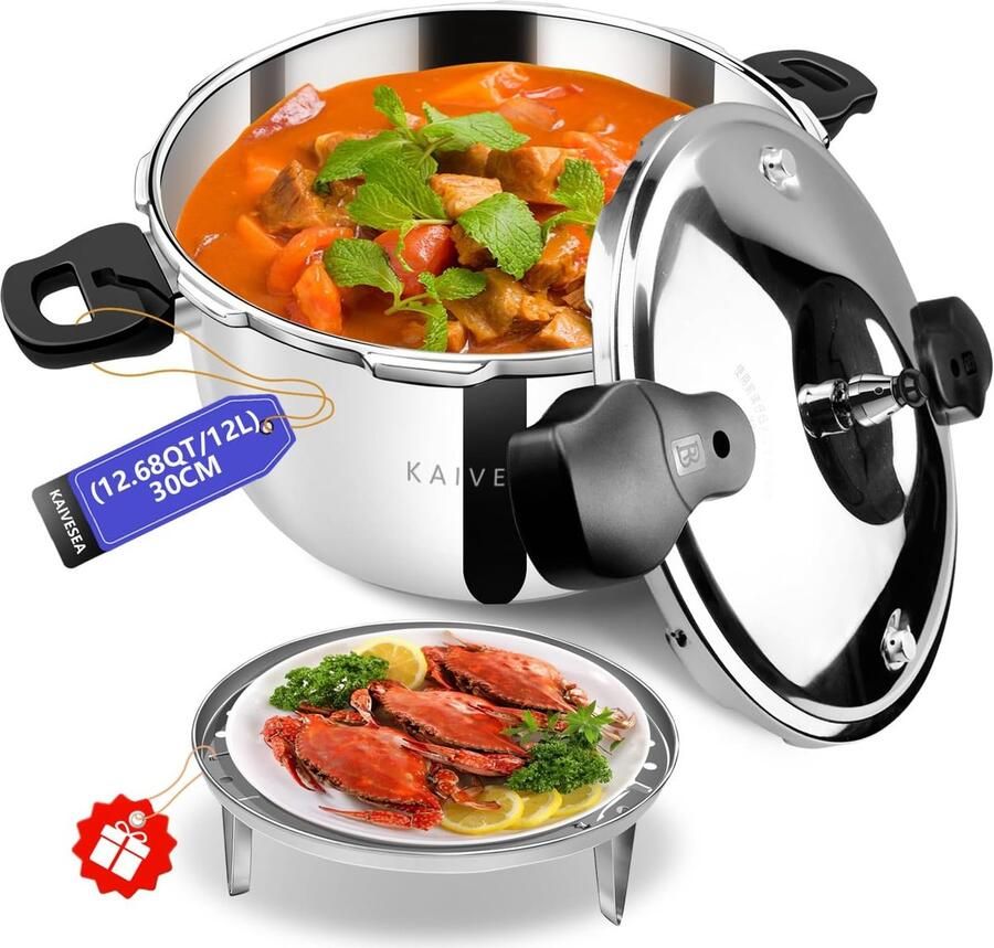 Roestvrijstalen Snelkookpan Hoge Druk Pan Snel Koken Veerklep Beveiliging 12 Kwarts Zilver